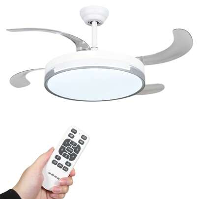 Ventilador de techo con luz LED 36W Blanco en 3 Temperaturas de Luz con Mando a Distancia -Motor D.C Eficiente y Silencioso, 3 tonalidades, aspas desplegables retráctiles, 6 velocidades, control remoto, memoria, temporizador, silencioso y bajo consumo (ventilador-001 6990)
