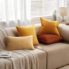 1pc Velvet Edged Square Cushion Cover, Solid Color, For Sofa, Bedroom, Car, 18x18 Inch (45x45cm)