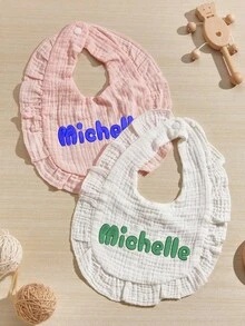 1pc Custom Embroidered Name Baby Bibs, Personalized Bibs For Baby Girl, Customized Muslin Baby Bibs, Custom Ruffle Bib, Customizable Baby Bibs For Drooling And Teething - Style a - View 5