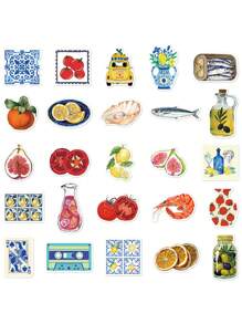 50 Piezas Etiquetas adhesivas de tomate mediterráneo para decorar regalos, álbumes de recortes, portátiles, botellas de agua, teléfonos, guitarras, a prueba de agua - Multicolor - Ver 7