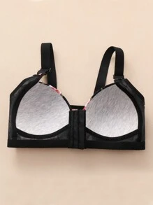 1pc Women's Floral Print Comfortable Front Closure Adjustable Straps Wirefree Racerback Lingerie Bra - Black - View 6