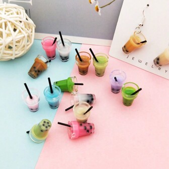 20pcs Cute Bubble Tea Cup Pendant Mini Food Prop Shooting Scenery DIY Earrings Charms, Random Color Miniature Simulated Original Pearl Milk Tea Cup