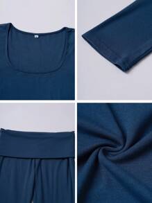 Women's Two Pieces Fall Clothes Y2K Slim Sexy Solid Color Square Collar Long Sleeve Top Pant Suit