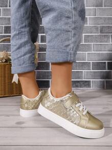Kids New Breathable Fashion Hook And Loop Fish Scale Patchwork Casual Sneakers - Gold - View 1