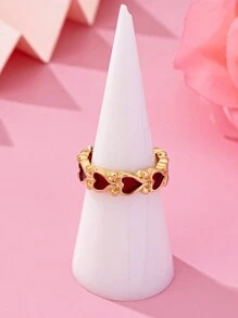 1 件简约、可爱、可爱的欧美风格金属合金透明红色滴水心形戒指，红色心形情人节戒指，适合日常佩戴、社交、派对、公关、情人节礼物、情侣礼物、妈妈、母亲、母亲节、礼物 - 紅色 - 查看 3