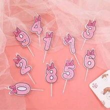 Bowknot Number Happy Birthday Candle Year Old Blue Pink Cute Cartoon Creative Birthday Cake Decoration Candle - Pink - View 6
