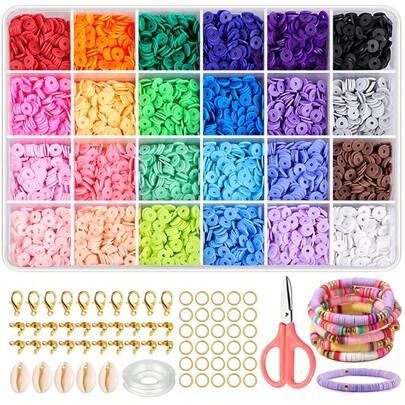 4867 pièces Kit de fabrication de bracelets d'amitié multicolores, 24 couleurs de perles plates en argile polymère avec des coquillages et des accessoires dorés, cadeau d'artisanat de bijoux DIY pour le Nouvel An, les vacances