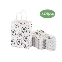 24/16/12/10/8/18 piezas/Set Bolsas de regalo con patrón de fútbol blanco y verde de 21*15*8cm, adecuadas para partidos de fútbol, fiestas de cumpleaños familiares, reuniones y decoración de envoltorios de regalo - Multicolor - Ver 9
