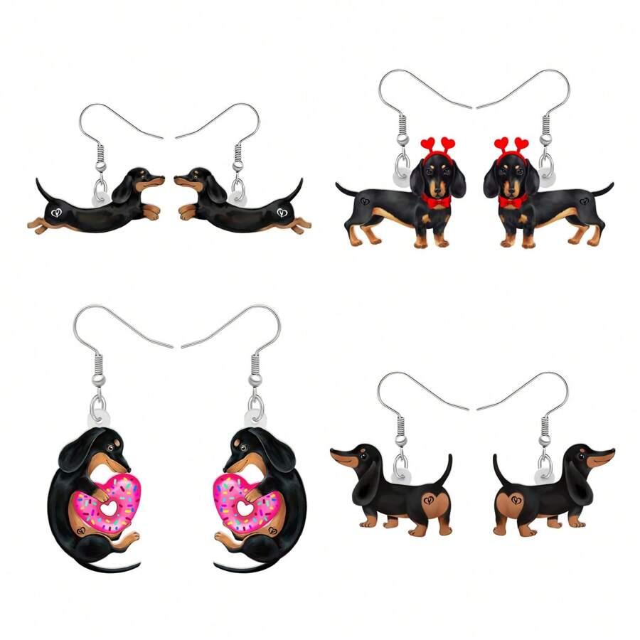 Acrylic Lovely Dachshund Dog Dangle Earrings Love Donut Weiner Puppy ...