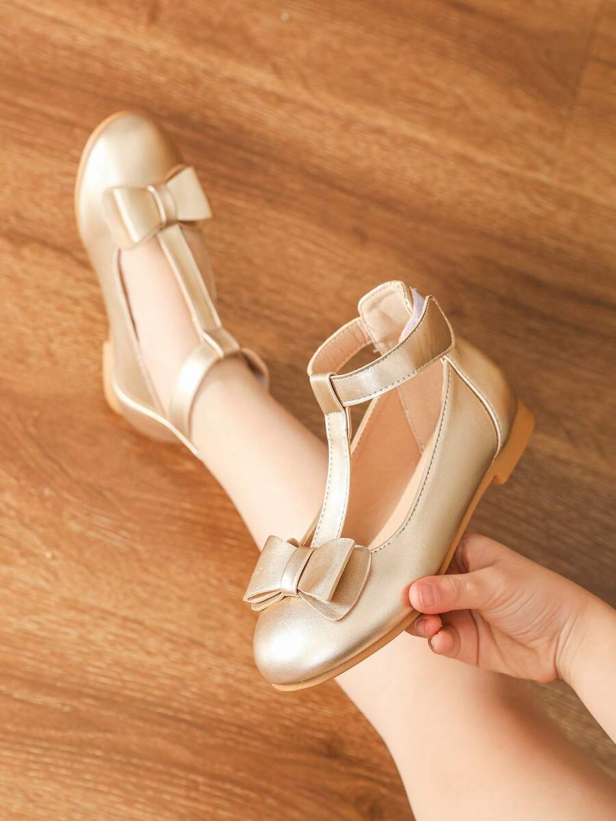 Girls' Soft Princess Flat Shoes, Toddler Kid Doll Shoes For Spring - Gold - View 1