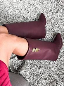BOTAS DE MUJER BOTAS LARGAS BOTAS TINTO CON DOBLE CAPA AL PISO Y ADORNO DE CANDADO - Burdeos - Ver 4
