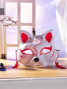 3pcs Cosplay Cat Mask, Hand Painted Half Fox & Japanese Style Anime Half Face Cover,Fox Mask Valentine's Day Animal Costume Party Accessories, Cute Kabuki Cosplay Half Face Masquerade Theater Mask Japanese Style,Halloween, Christmas