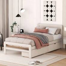 Modern Design Twin Size Platform Bed Frame With 2 Drawers For White Washed Color - Multicolor - View 5