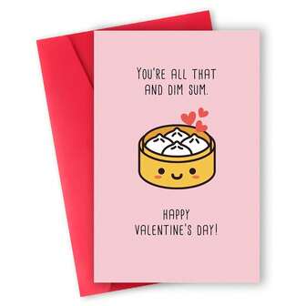 1PC Funny Valentines Day Card For Him Her, Happy Valentine's Day Cards For Girlfriend Boyfriend, Cute Valentines Day Gifts For Wife Husband, You're All That And Dim Sum Pun Card