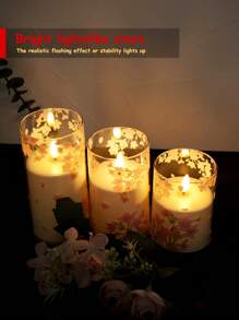 3 件/套樱花蜡烛灯带定时器遥控器，闪烁无焰蜡烛，带粉色樱花 LED 电池供电真蜡，3 件逼真灯芯柱状蜡烛带温暖火焰，适用于家庭、卧室、婚礼、订婚、圣诞节、万圣节、公司聚会