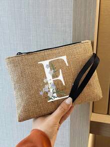 印有首字母和花卉图案 便携式手持钱包 便携式小包 适合送礼 旅行小包装 轻便储物袋 旅行洗衣拉链袋 - 非常适合旅行和度假派对 节日化妆包 - 送给朋友、家人或自己的完美礼物 - 旅行包 男女皆宜 女士钱包 迷你钱包 钱包 腕包钱包 零钱包 - 卡其色 - 查看 5