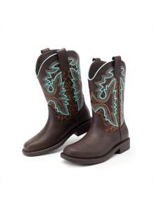 Boys Girls Western Boots Cowboy Boots Kids Western Square Toe Riding Boots - 巧克力棕 - 查看 8
