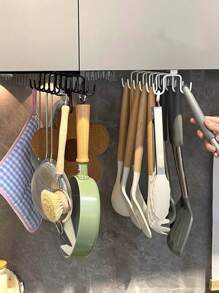 1/2 Pieces/Multifunctional Cabinet Cup Holder With 6/ 12 Hooks Kitchen Iron Organiser, Cabinet Row Of Hooks Organiser, Multifunctional Shelf For Storage, Cutlery, Headphones, Towels, Clothes: Suitable For Kitchen, Cabinet, Bedroom, Bathroom And Office Storage