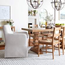 My Texas House Wren Slipcover Dining Chair With Rolling Caster Wheels Cream Linen Fabric - Như hình ảnh như hình ảnh - Xem 4