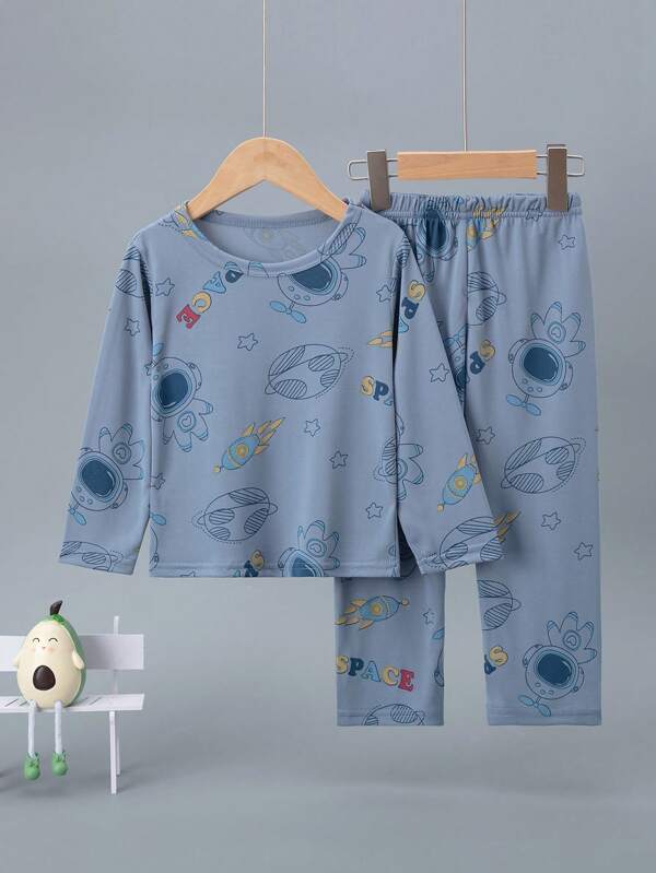 2 piezas Pijama con diseño de astronauta lindo para niños, camiseta de manga larga y pantalones, primavera/verano