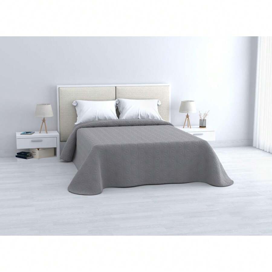 STARLEY- Plain Or Printed Rhombus Quilt, 100% Polyester Bedspread. Thin, Extra Soft And Light. Ideal For Spring And Summer.90/105/135/150CM - 灰色 - 查看 1