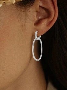 Hypoallergenic Women's Earrings Cubic Zirconia Minimalist Hoop Earrings, Fashionable Daily Wear Birthday Gift - Silver - View 2