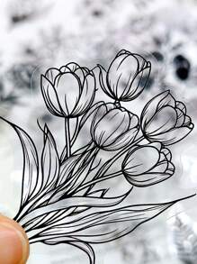 50 Stücke schwarze einfache Pflanzensticker, wasserfeste PET transparente Aufkleber für Laptop, Wasserflasche, Tagebuch, Handy, DIY Dekoration