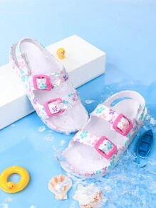 Kids Beach Clogs, Summer Slip-On Slippers, Girls Open Toe Sandals, Breathable Water Shoes, Print, Hook And Loop, Outdoor Footwear