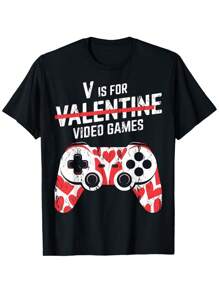 Fun Valentine's Day Games For Boys, Video Games, T-Shirts For Boys, Soft Fabric, Breathable, Comfortable Short Sleeved T-Shirts For Boys, Shirts For Boys, And The Best Gifts For Girls - 黑色 - 查看 1
