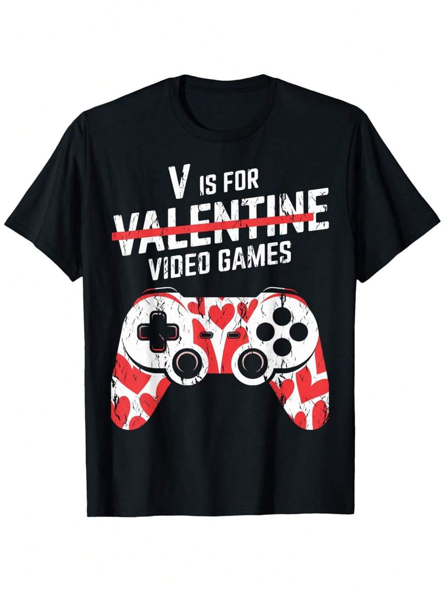 Fun Valentine's Day Games For Boys, Video Games, T-Shirts For Boys, Soft Fabric, Breathable, Comfortable Short Sleeved T-Shirts For Boys, Shirts For Boys, And The Best Gifts For Girls - 黑色 - 查看 1