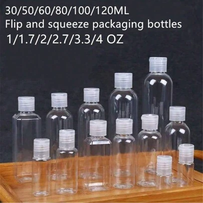 30ml/50ml/60ml旅行裝洗髮水和沐浴露瓶,翻蓋,防漏,擠壓容器,100ml/120ml化妝品瓶,可重覆使用,家庭必備
