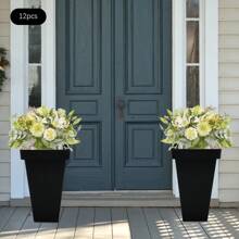 Rainaut 12 Pcs Flower Buckets 13.4 Inch Modern Floral Bucket Freestanding Plastic Flower Vases Floral Centerpiece Container For Table Home Wedding Party Decoration Decor (Black)[Best Gift For Family&Friends] - 黑色 - 查看 6