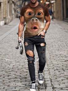 Men's Summer Short Sleeve Gorilla Graphic Round Neck T-Shirt