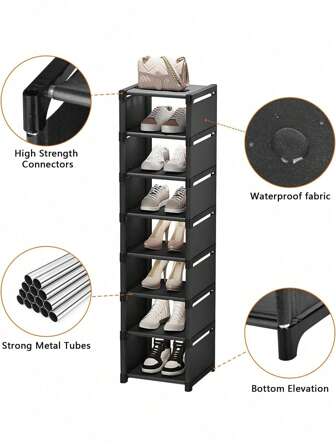 8 层窄鞋架垂直搁板稳定收纳架节省空间储物柜坚固易 DIY 无纺布金属独立式搁板适用于衣柜入口走廊卧室