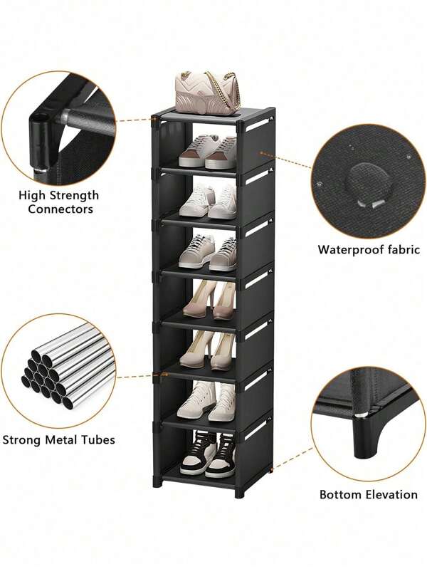 Portascarpe a 8 ripiani, scaffale verticale stabile, organizzatore salvaspazio, mobile di immagazzinamento robusto, facile da montare, in tessuto non tessuto e metallo, in piedi libero, per armadio, entrata, corridoio, camera da letto