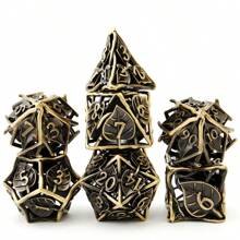 7pcs/Set Hollow Vintage Polyhedral Leaf-Shaped Dice Set, Astonishing Gift For D&D Board Game Lovers (Antique Bronze Color)