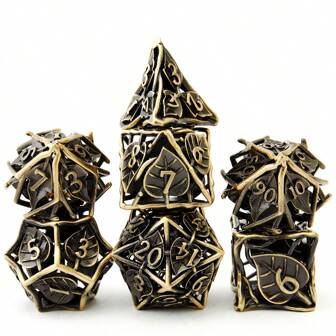 7 pièces/Set de dés polyhédriques vintage ajourés en forme de feuille, un cadeau étonnant pour les amateurs de jeux de plateau D&D (couleur bronze antique)
