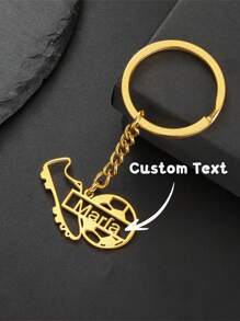 1PC Custom Engraved Football Shoe Keychain - Gold Stainless Steel, Personalized Surname Charm, Ideal Gift For Sports Lovers And Birthday Celebrations, Football Accessories, Club Keychain, Engraved,Stainless,Colorful,Cute,Adorable,Funny,Kawaii,Y2K,Stylish,Unisex,Casual,Custom,Personalized,Unique,Customized,Ideal Gifts For Him,Ideal Gifts For Her,Her,Boyfriend,Girlfriend,Family,Friends,Travel Accessories,Travel Accessories,Chic Autumn,Apparel Accessories,Customized Keychains & Accessories