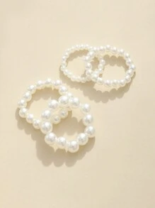 4pcs/Set Girls' Pearl Beaded Ring Set - White - View 2