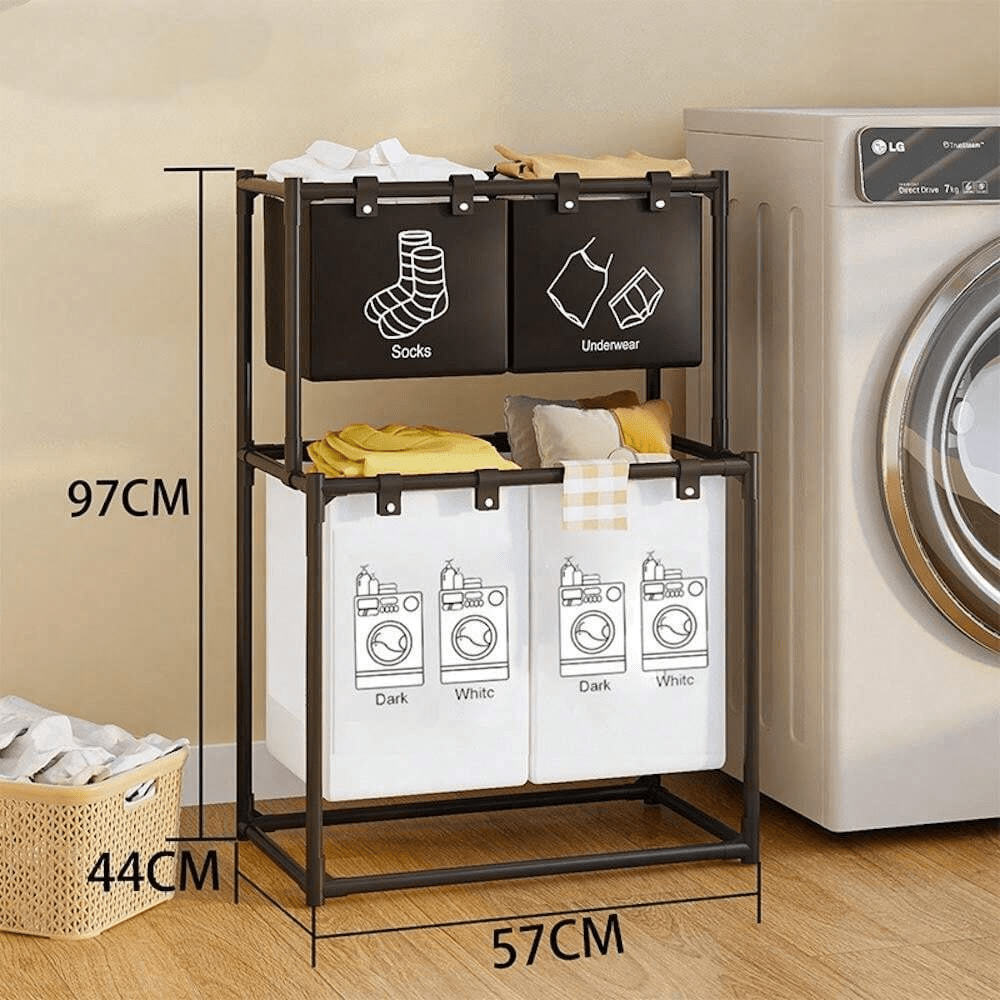 Cesta de lavandería plegable de gran capacidad, Almacenamiento multicapa - Almacenamiento versátil para ropa, calcetines, muñecas y toallas - Fácil de ensamblar, estructura de acero inoxidable para baño, balcón, pasillo, salón, dormitorio, ropa clasificada, calcetines, pantalones, chaquetas, edredones, mantas