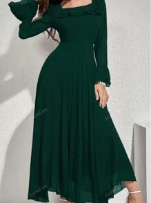 Robe à manches longues en polyester pour femme, col volant, style, lavable en machine, convient à toutes les saisons