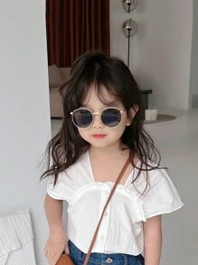 1pc Metal Frame Minimalist Glasses, Artistic Round Large Metal Frame Glasses