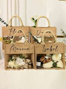 Customizable Linen Handbags, Waterproof Shopping Bags, Storage Bags, And Travel Suitcases Made Of Linen. Suitable For Weddings, Birthdays, Beaches, And Holidays, Perfect For Bridesmaids, Students, And Beach Outings, Bouquet Gift Storage Bags, Yellow Linen Cloth Bags, Business Casual, Basics, For Business/Commute/Work/Office, Travel