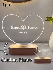 LICVIC 1pc Customized Name Heart-Shaped Acrylic Lamp, Personalized Text/Date Acrylic Decor, Acrylic Decor With Base - Style a - View 2