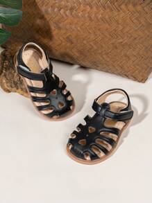 女童镂空设计平底凉鞋，时尚公主沙滩凉鞋 - 黑色 - 查看 1