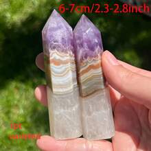 水晶有天然裂纹，无损坏。1 件 1.57-8.3 英寸紫水晶蕾丝玛瑙水晶塔 - 灵气疗愈天然石，精神巫术礼物，能量平衡家居装饰，送礼的理想选择，水晶柱，水晶点 - 彩色 - 查看 6