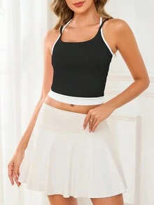 Women's Strappy Colorblock Crop Top, Backless Spaghetti Strap Cami Tank Tops For Summer Vacation