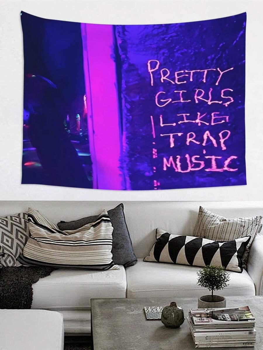 1 件漂亮女孩喜欢 Trap 音乐桃色挂毯，说唱歌手嘻哈设计，涤纶面料，矩形，美观的壁挂，适合大学宿舍、卧室、客厅、家居装饰 - 彩色 - 查看 1