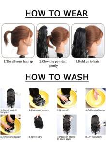 Claw Ponytail Extensions Hair Black Color 28 Inch Long Water Wave Hair Heat Resistant Fiber Synthetic Hairpiece For Women Girls Party Daily Use