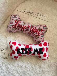nicovaer 1pc Valentine's Day Realistic Bone Shaped Plush Toy, Red Heart & Love Letter Print, Embroidered Text, With Sound Chip, Pet Companion Toy For Cats & Small Dogs, Valentine's Day Decor & Gift - Multicolor - View 2